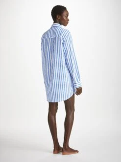 Women's Nightshirt Capri 23 Cotton Batiste Blue 10 Women's Nightshirt Capri 23 Cotton Batiste Blue -Derek Rose Shop womens nightshirt capri 23 cotton batiste blue back