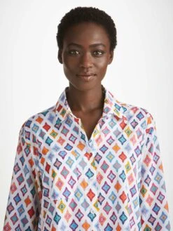 Women's Nightshirt Ledbury 66 Cotton Batiste Multi -Derek Rose Shop womens nightshirt ledbury 66 cotton batiste multi collar