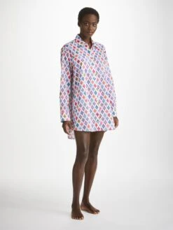 Women's Nightshirt Ledbury 66 Cotton Batiste Multi -Derek Rose Shop womens nightshirt ledbury 66 cotton batiste multi front