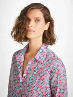 Women's Nightshirt Ledbury 69 Cotton Batiste Pink -Derek Rose Shop womens nightshirt ledbury 69 cotton batiste pink collar