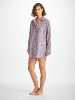 Women's Nightshirt Ledbury 69 Cotton Batiste Pink -Derek Rose Shop womens nightshirt ledbury 69 cotton batiste pink front