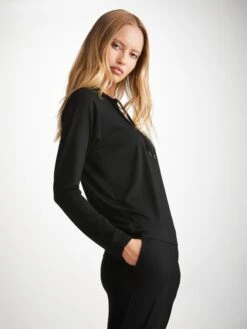 Women's Pullover Hoodie Basel Micro Modal Stretch Black -Derek Rose Shop womens pullover hoodie basel micro modal stretch black side