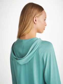 Women's Pullover Hoodie Basel Micro Modal Stretch Teal 11 Women's Pullover Hoodie Basel Micro Modal Stretch Teal -Derek Rose Shop womens pullover hoodie basel micro modal stretch green hood
