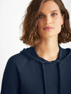 Women's Pullover Hoodie Basel Micro Modal Stretch Navy -Derek Rose Shop womens pullover hoodie basel micro modal stretch navy neckline