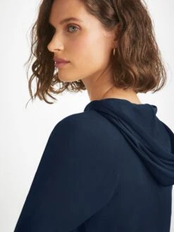 Women's Pullover Hoodie Basel Micro Modal Stretch Navy -Derek Rose Shop womens pullover hoodie basel micro modal stretch navy shoulder