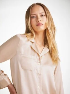 Women's Pyjamas Bailey Silk Satin Champagne -Derek Rose Shop womens pyjamas bailey 3 silk satin cream collar