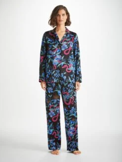 Women's Pyjamas Brindisi 101 Silk Satin Black 9 Women's Pyjamas Brindisi 101 Silk Satin Black -Derek Rose Shop womens pyjamas brindisi 101 silk satin black front
