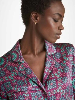 Women's Pyjamas Brindisi 98 Silk Satin Pink -Derek Rose Shop womens pyjamas brindisi 98 silk satin pink collar