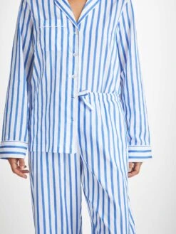 Women's Pyjamas Capri 23 Cotton Batiste Blue 11 Women's Pyjamas Capri 23 Cotton Batiste Blue -Derek Rose Shop womens pyjamas capri 23 cotton batiste blue cords