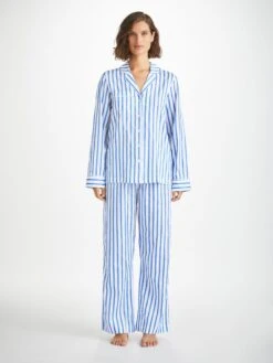 Women's Pyjamas Capri 23 Cotton Batiste Blue 9 Women's Pyjamas Capri 23 Cotton Batiste Blue -Derek Rose Shop womens pyjamas capri 23 cotton batiste blue front