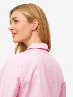 Women's Pyjamas Kate 7 Cotton Jacquard Pink 15 Women's Pyjamas Kate 7 Cotton Jacquard Pink -Derek Rose Shop womens pyjamas kate 7 cotton jacquard pink back close up shoulder