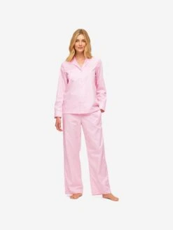Women's Pyjamas Kate 7 Cotton Jacquard Pink 11 Women's Pyjamas Kate 7 Cotton Jacquard Pink -Derek Rose Shop womens pyjamas kate 7 cotton jacquard pink front