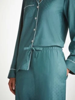 Women's Pyjamas Kate 9 Cotton Jacquard Teal -Derek Rose Shop womens pyjamas kate 9 cotton jacquard teal cords