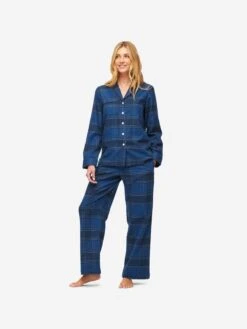 Women's Pyjamas Kelburn 27 Brushed Cotton Navy 11 Women's Pyjamas Kelburn 27 Brushed Cotton Navy -Derek Rose Shop womens pyjamas kelburn 27 brushed cotton navy front