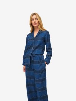 Women's Pyjamas Kelburn 27 Brushed Cotton Navy 13 Women's Pyjamas Kelburn 27 Brushed Cotton Navy -Derek Rose Shop womens pyjamas kelburn 27 brushed cotton navy front close up 1