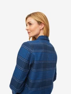 Women's Pyjamas Kelburn 27 Brushed Cotton Navy 15 Women's Pyjamas Kelburn 27 Brushed Cotton Navy -Derek Rose Shop womens pyjamas kelburn 27 brushed cotton navy shoulder back close up