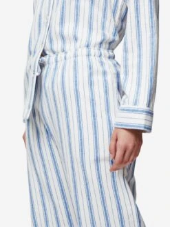 Women's Pyjamas Kelburn 31 Brushed Cotton Blue 15 Women's Pyjamas Kelburn 31 Brushed Cotton Blue -Derek Rose Shop womens pyjamas kelburn 31 brushed cotton blue trousers close up