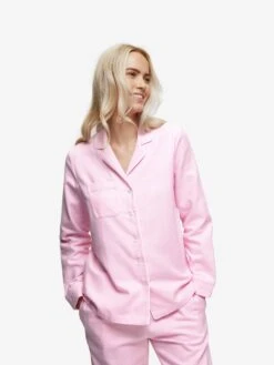 Women's Pyjamas Kelburn 32 Brushed Cotton Pink 11 Women's Pyjamas Kelburn 32 Brushed Cotton Pink -Derek Rose Shop womens pyjamas kelburn 32 brushed cotton pink hero front close up