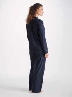 Women's Pyjamas Lara Micro Modal Stretch Navy -Derek Rose Shop womens pyjamas lara micro modal stretch navy back