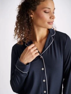 Women's Pyjamas Lara Micro Modal Stretch Navy -Derek Rose Shop womens pyjamas lara micro modal stretch navy cuff