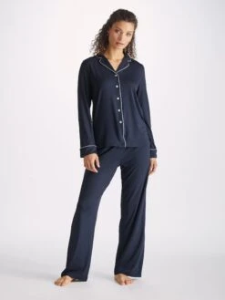 Women's Pyjamas Lara Micro Modal Stretch Navy -Derek Rose Shop womens pyjamas lara micro modal stretch navy front