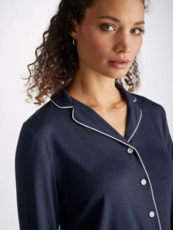 Women's Pyjamas Lara Micro Modal Stretch Navy -Derek Rose Shop womens pyjamas lara micro modal stretch navy neckline