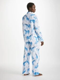 Women's Pyjamas Ledbury 67 Cotton Batiste Blue -Derek Rose Shop womens pyjamas ledbury 67 cotton batiste blue back