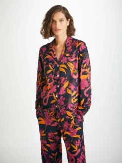 Women's Pyjamas Ledbury 68 Cotton Batiste Navy -Derek Rose Shop womens pyjamas ledbury 68 cotton batiste navy creative