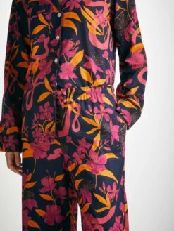 Women's Pyjamas Ledbury 68 Cotton Batiste Navy -Derek Rose Shop womens pyjamas ledbury 68 cotton batiste navy crop