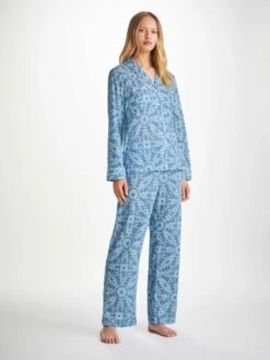 Women's Pyjamas Ledbury 69 Cotton Batiste Blue -Derek Rose Shop womens pyjamas ledbury 69 cotton batiste blue front