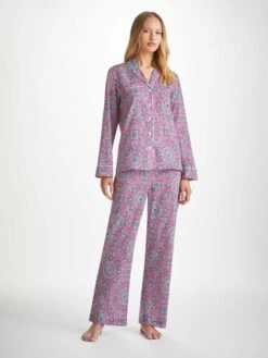Women's Pyjamas Ledbury 69 Cotton Batiste Pink -Derek Rose Shop womens pyjamas ledbury 69 cotton batiste pink front