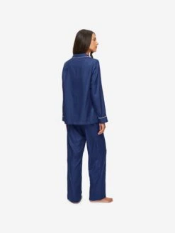 Women's Pyjamas Lombard 6 Cotton Jacquard Navy 13 Women's Pyjamas Lombard 6 Cotton Jacquard Navy -Derek Rose Shop womens pyjamas lombard 6 cotton jacquard navy back