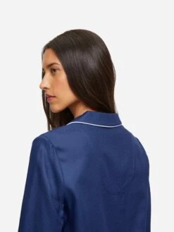 Women's Pyjamas Lombard 6 Cotton Jacquard Navy 16 Women's Pyjamas Lombard 6 Cotton Jacquard Navy -Derek Rose Shop womens pyjamas lombard 6 cotton jacquard navy seams