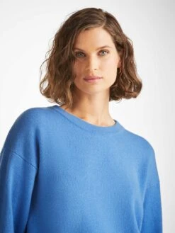 Women's Relaxed Sweater Daphne Cashmere Cornflower 11 Women's Relaxed Sweater Daphne Cashmere Cornflower -Derek Rose Shop womens relaxed sweater daphne cashmere blue neck