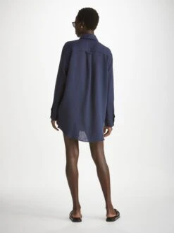 Women's Shirt Sicily Linen Navy -Derek Rose Shop womens shirt sicily linen navy back fcae28bd 312c 4433 9338 b6fd5bd64d4a