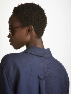 Women's Shirt Sicily Linen Navy -Derek Rose Shop womens shirt sicily linen navy loop