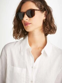 Women's Shirt Sicily Linen White 15 Women's Shirt Sicily Linen White -Derek Rose Shop womens shirt sicily linen white collar