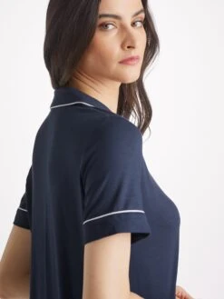 Women's Short Pyjamas Lara Micro Modal Stretch Navy -Derek Rose Shop womens short pyjamas lara micro modal stretch navy sleeve