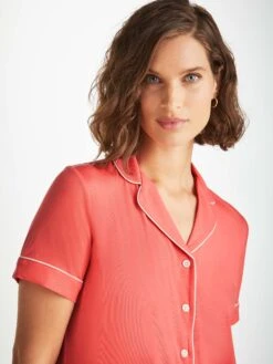 Women's Short Pyjamas Lara Micro Modal Stretch Coral 11 Women's Short Pyjamas Lara Micro Modal Stretch Coral -Derek Rose Shop womens short pyjamas lara micro modal stretch pink collar