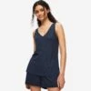 Women's Short Vest Pyjamas Lara Micro Modal Stretch Navy 2 Women's Short Vest Pyjamas Lara Micro Modal Stretch Navy -Derek Rose Shop womens short vest pyjamas lara micro modal stretch navy close