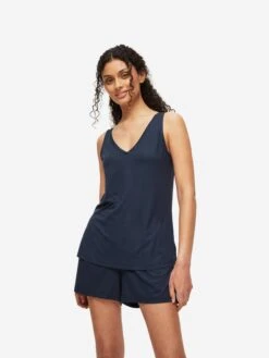 Women's Short Vest Pyjamas Lara Micro Modal Stretch Navy