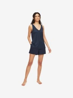 Women's Short Vest Pyjamas Lara Micro Modal Stretch Navy 11 Women's Short Vest Pyjamas Lara Micro Modal Stretch Navy -Derek Rose Shop womens short vest pyjamas lara micro modal stretch navy front