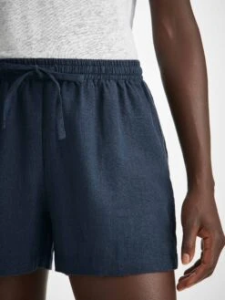 Women's Shorts Vienna Linen Navy 12 Women's Shorts Vienna Linen Navy -Derek Rose Shop womens shorts vienna linen navy cords