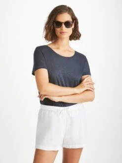 Women's Shorts Vienna Linen White -Derek Rose Shop womens shorts vienna linen white crop