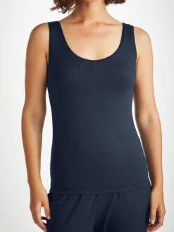 Women's Support Vest Lara Micro Modal Stretch Navy -Derek Rose Shop womens support vest lara micro modal stretch navy crop