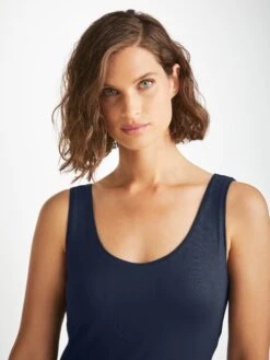Women's Support Vest Lara Micro Modal Stretch Navy -Derek Rose Shop womens support vest lara micro modal stretch navy neckline