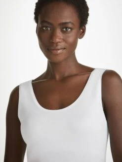 Women's Support Vest Lara Micro Modal Stretch White -Derek Rose Shop womens support vest lara micro modal stretch white neckline