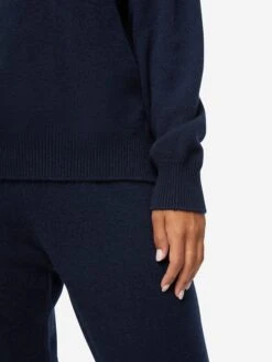 Women's Relaxed Sweater Daphne Cashmere Navy -Derek Rose Shop womens sweater daphne 10 cashmere navy cuff