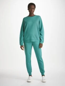 Women's Sweatshirt Quinn Cotton Modal Stretch Teal 9 Women's Sweatshirt Quinn Cotton Modal Stretch Teal -Derek Rose Shop womens sweatshirt quinn cotton modal stretch teal front