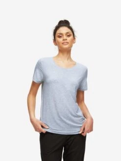 Women's T-Shirt Ethan Micro Modal Stretch Blue -Derek Rose Shop womens t shirt ethan micro modal stretch blue close